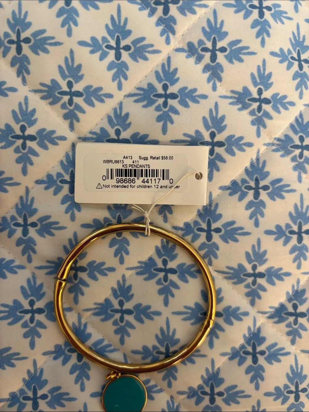 kate spade gold bangle with teal charm and brown pouch - Picture 2 of 2